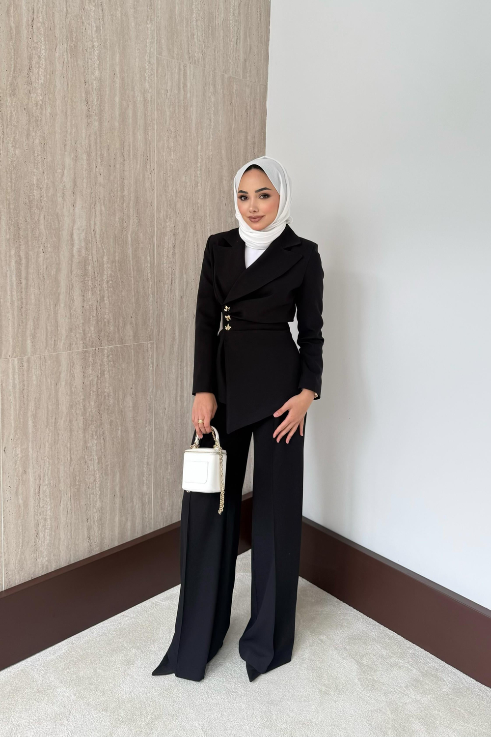 Asimetrik Blazer Ceketli Takım - Siyah