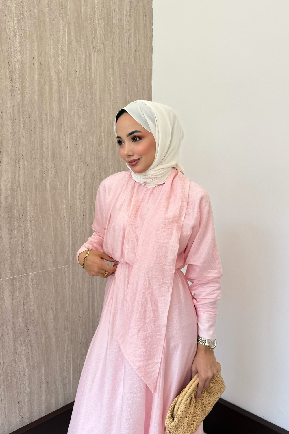 Bağlama Yakalı Peplum Elbise - Pembe