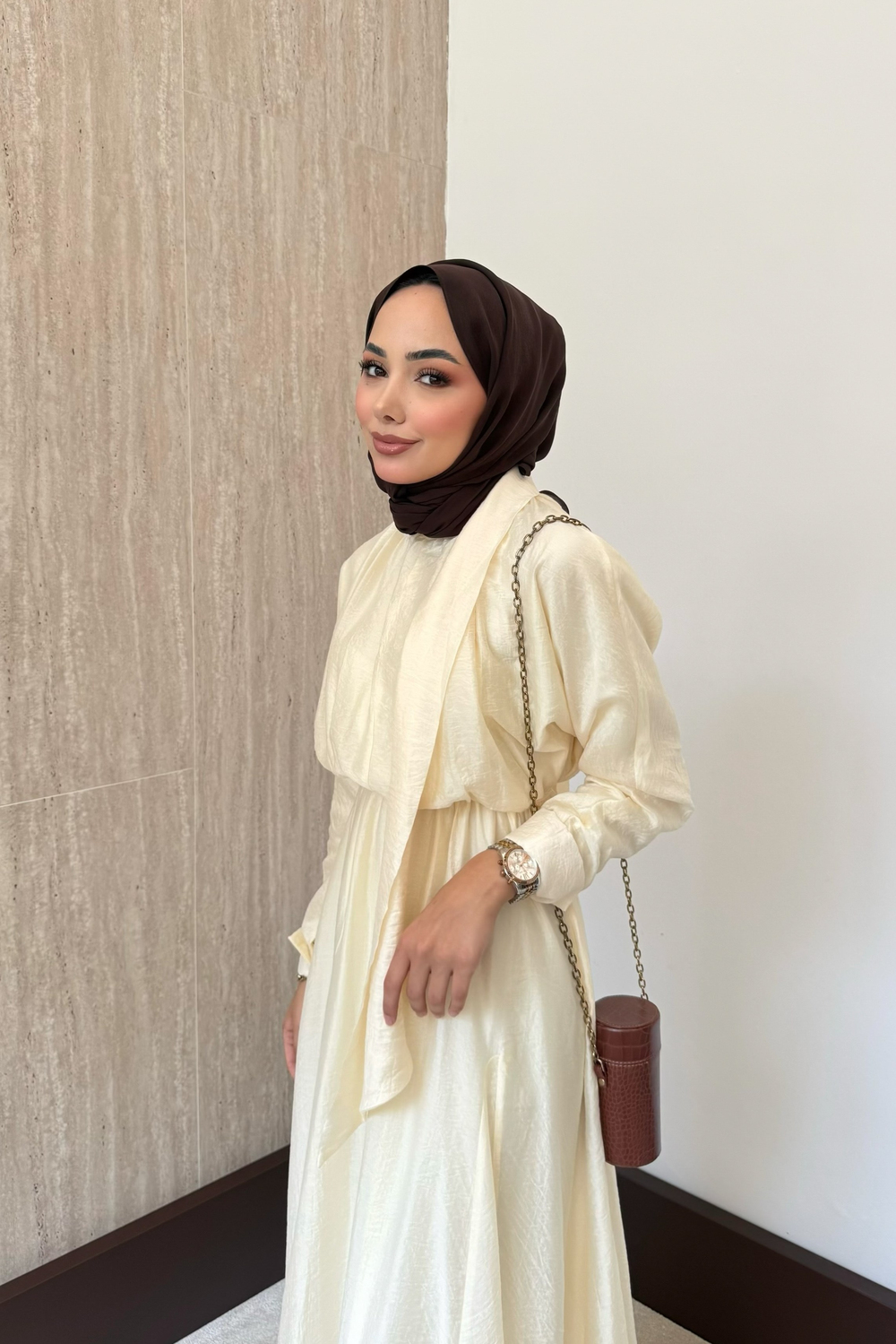 Bağlama Yakalı Peplum Elbise - Sarı