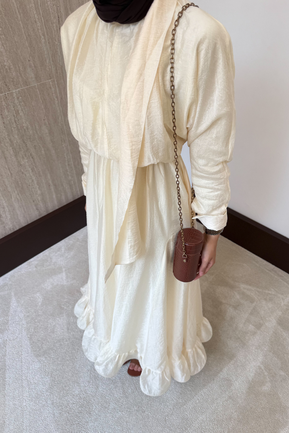 Bağlama Yakalı Peplum Elbise - Sarı