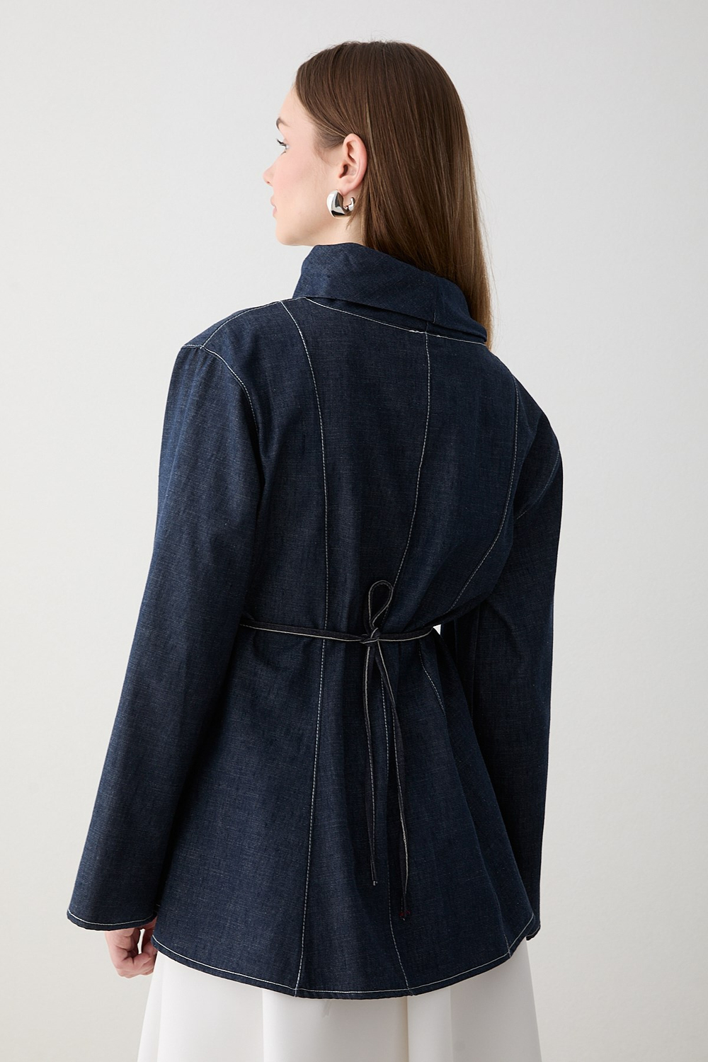 Balıkçı Yaka Denim Gömlek - Lacivert