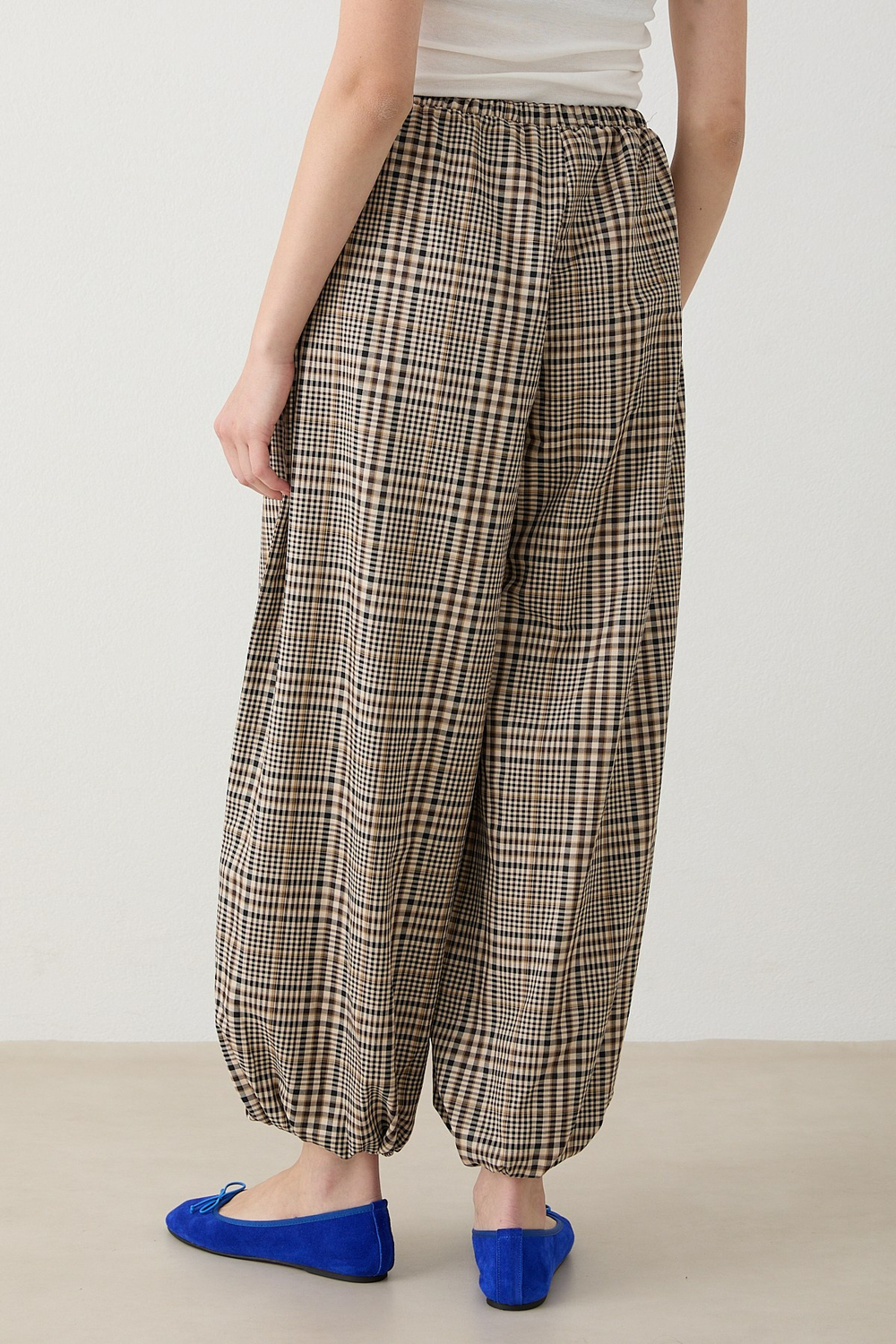 Beli Lastikli Ekose Pantolon - Kahve