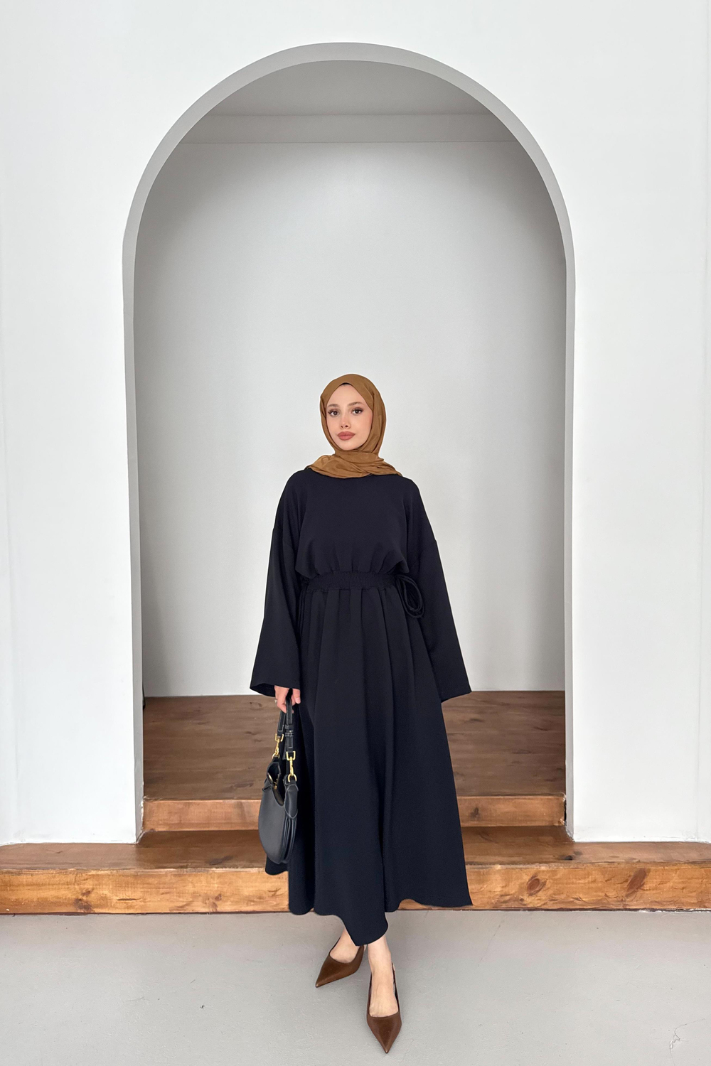 Elastic Waist Dress - Navy Blue 