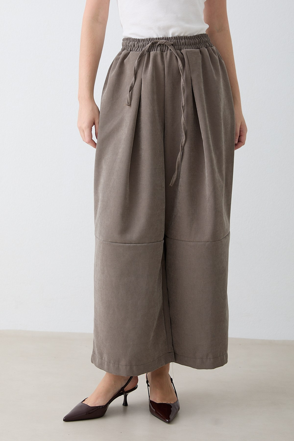 Beli Lastikli Süet Pantolon - Haki