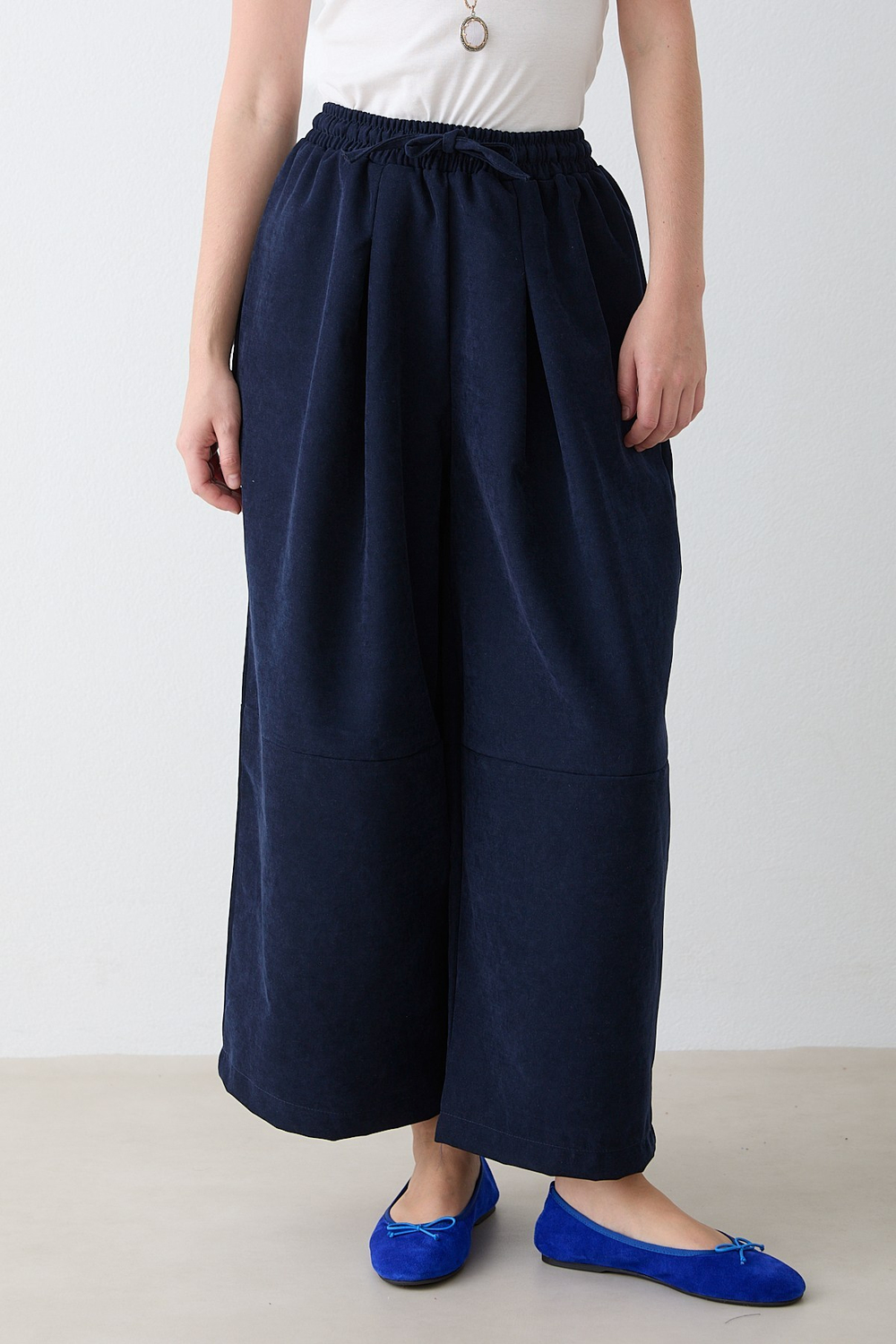 Beli Lastikli Süet Pantolon - Lacivert