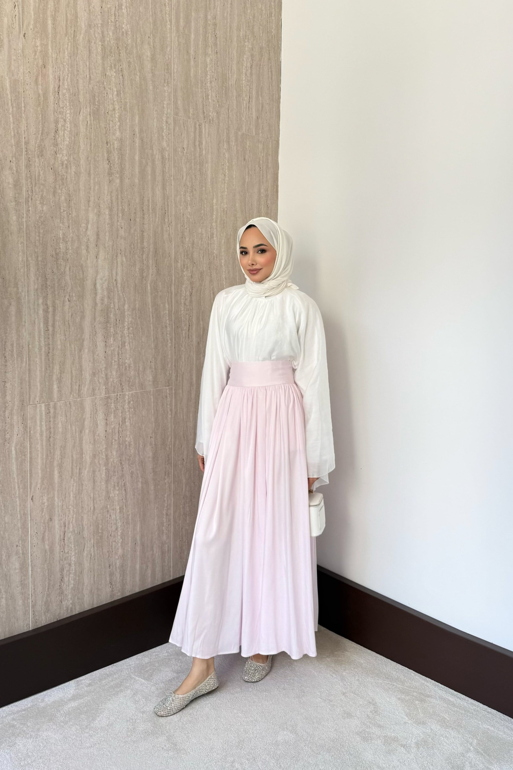 Kraşlı Saten Etek - Pembe