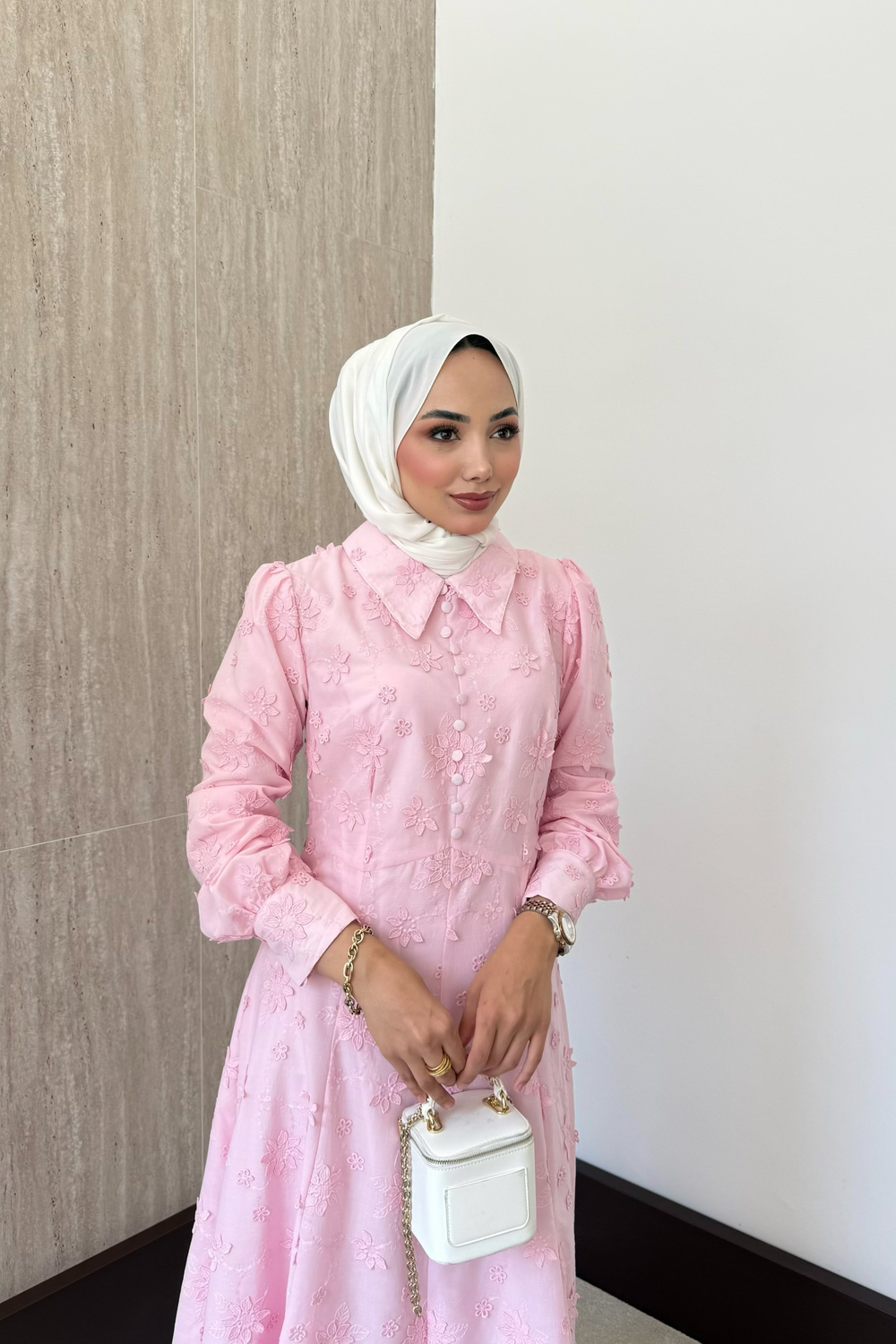 Çiçek Motifli Fisto Elbise - Pembe