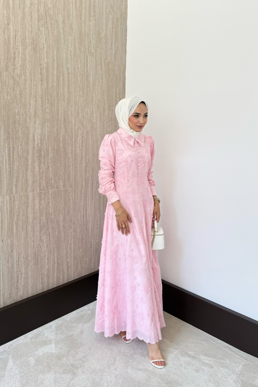 Çiçek Motifli Fisto Elbise - Pembe