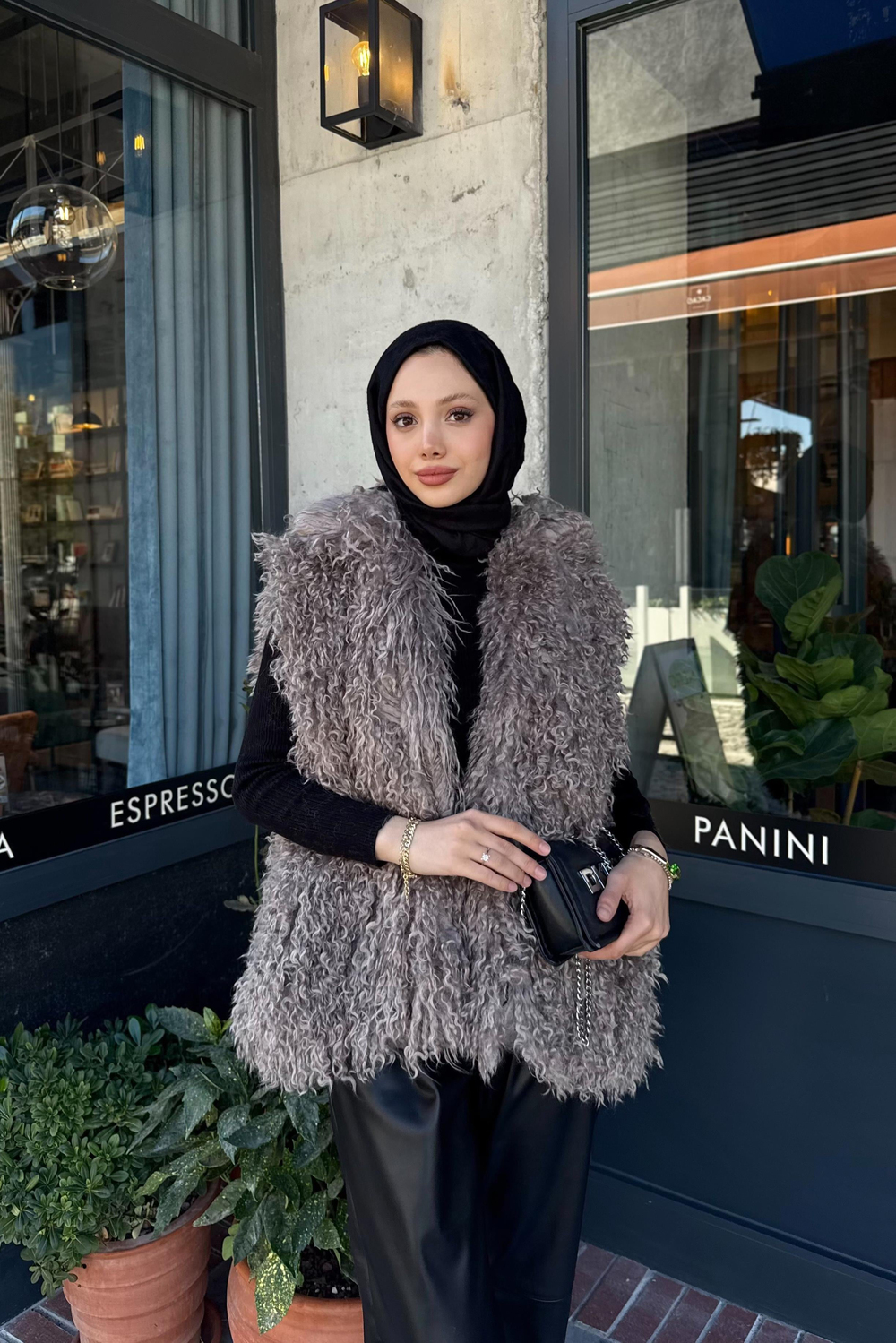 Curly Peluş Yelek - Kahve