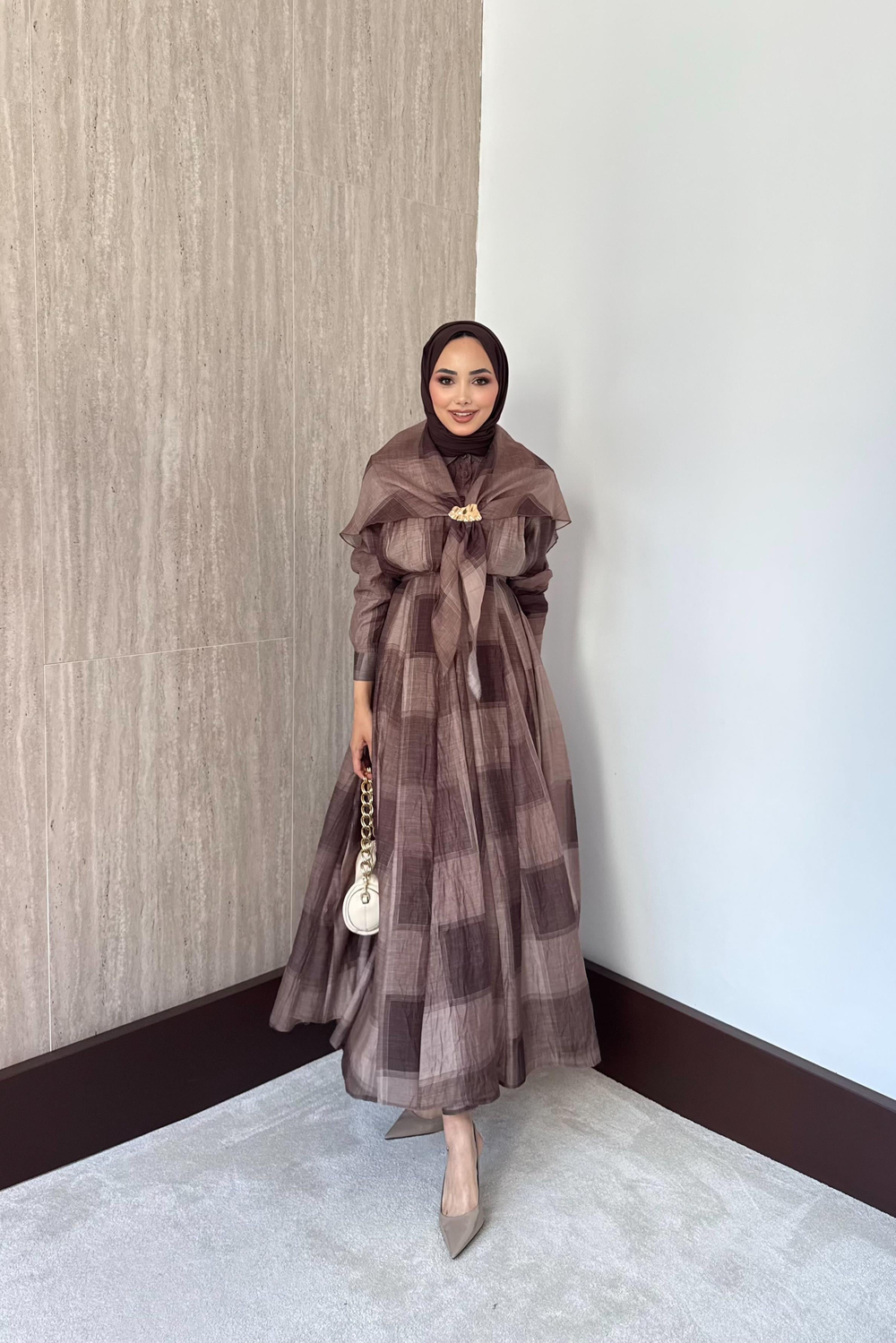 Diana Şal Aksesuarlı Elbise - Kahve