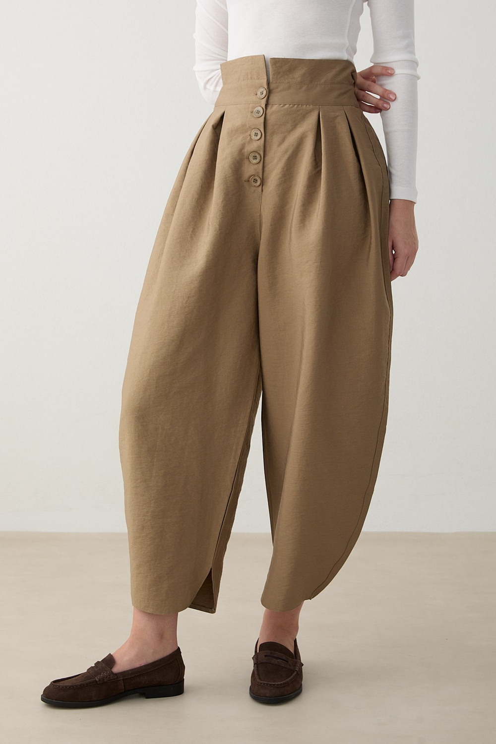 Düğmeli Balon Pantolon - Haki