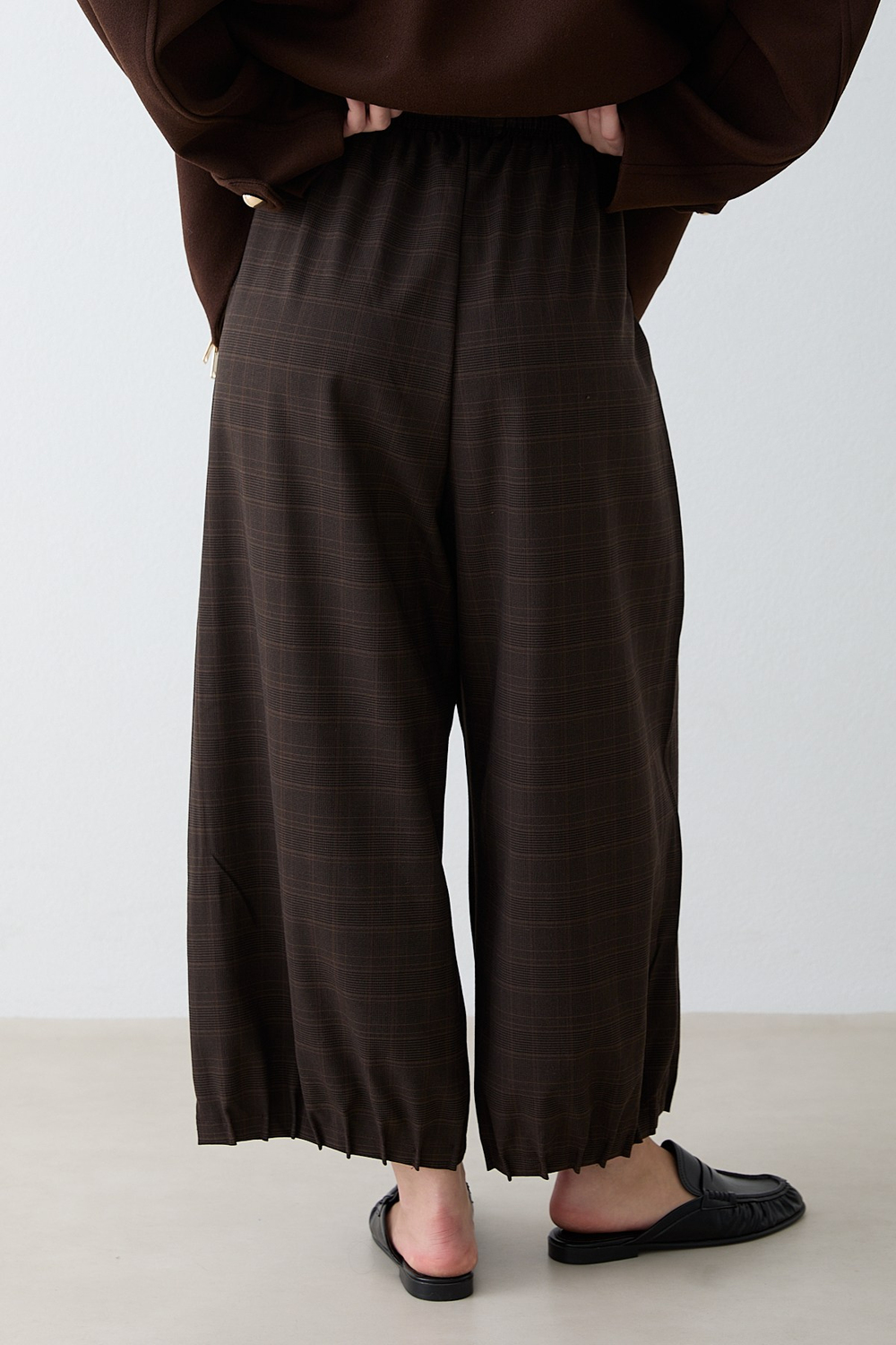 Ekose Desenli Balon Pantolon - Kahve