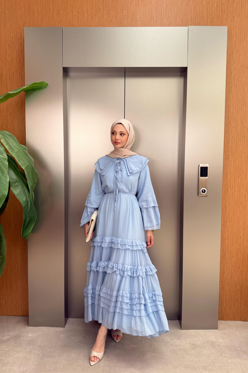 Ruffled Muslin Dress - Blue