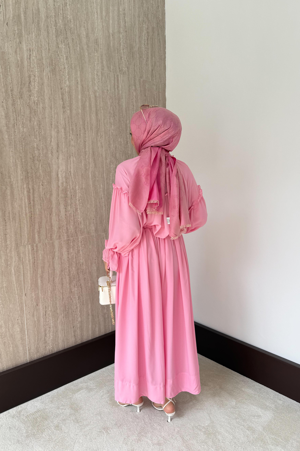 Fırfırlı Şifon Pantolonlu Takım - Pembe