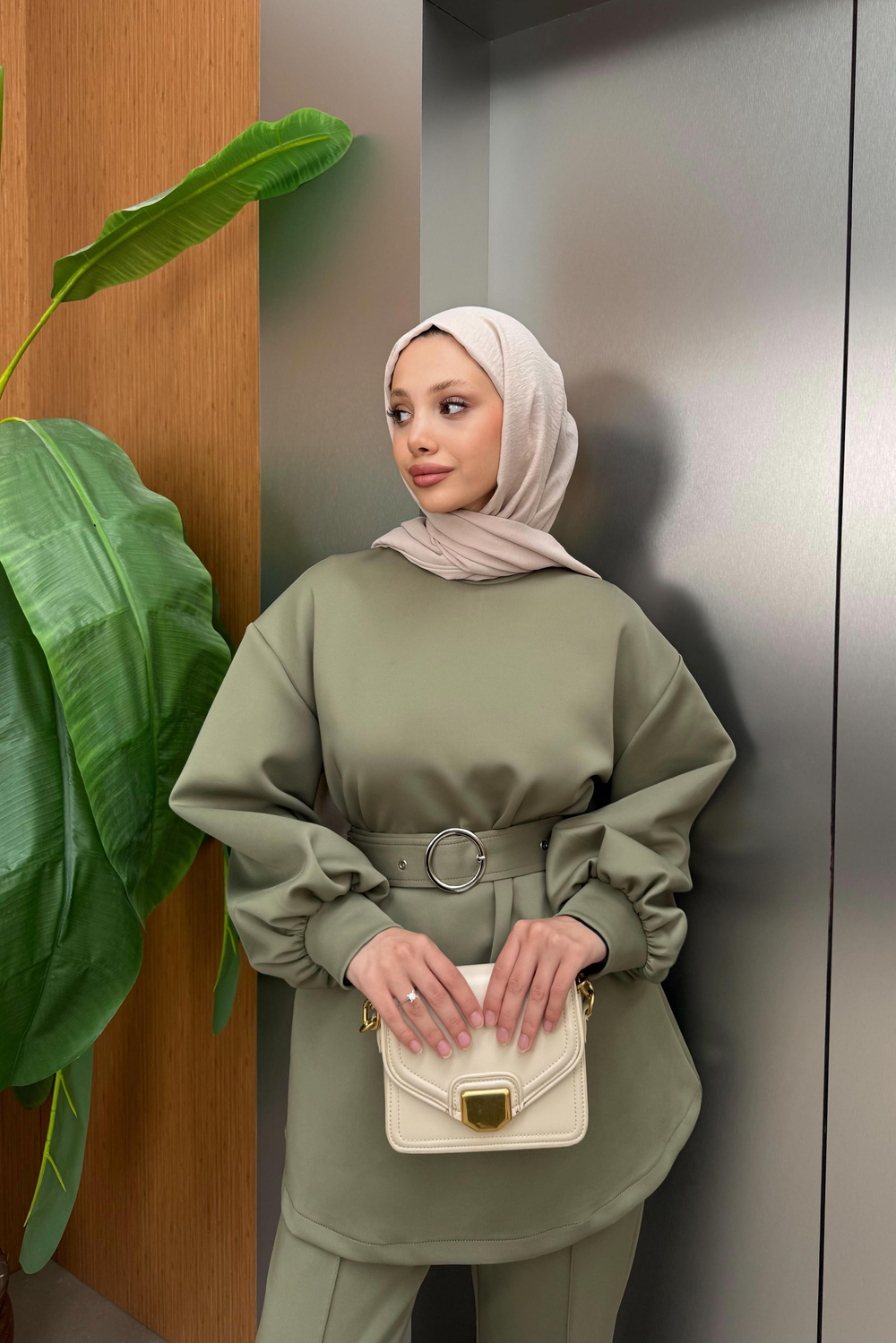 Kemerli Scuba Pantolonlu Takım - Haki