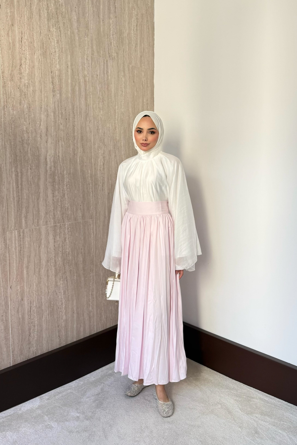 Kraşlı Saten Etek - Pembe