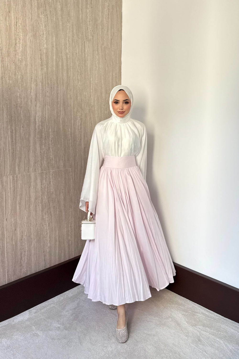 Kraşlı Saten Etek - Pembe