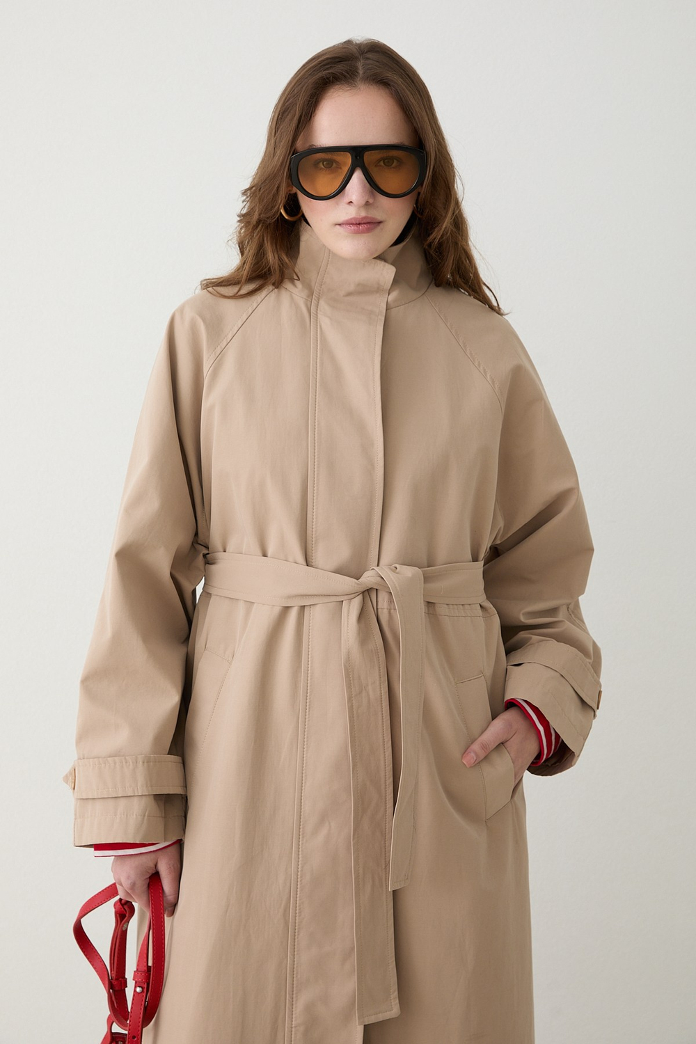Kuşaklı Oversize Trençkot - Bej