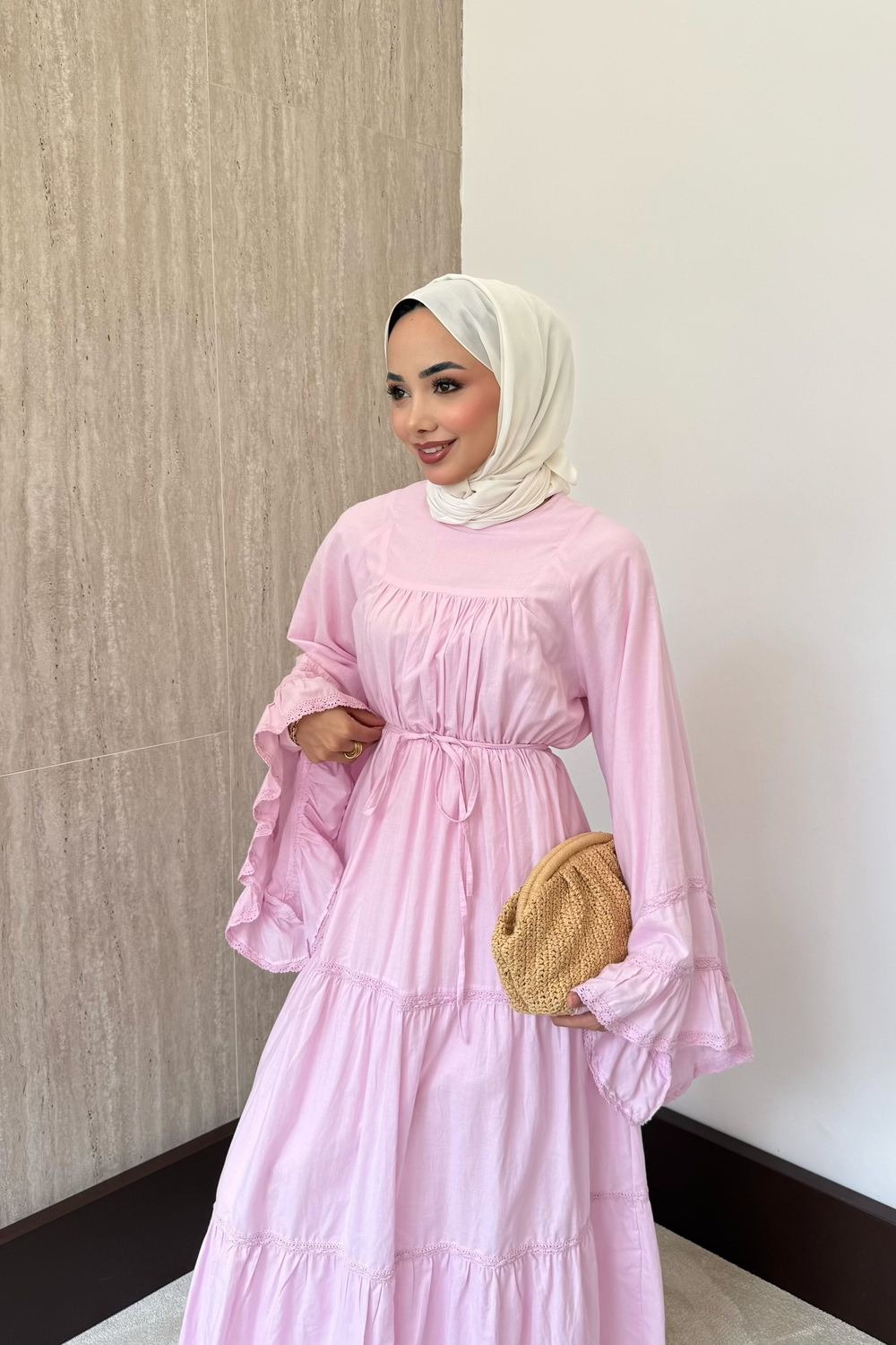Leysa Keten Elbise - Pembe