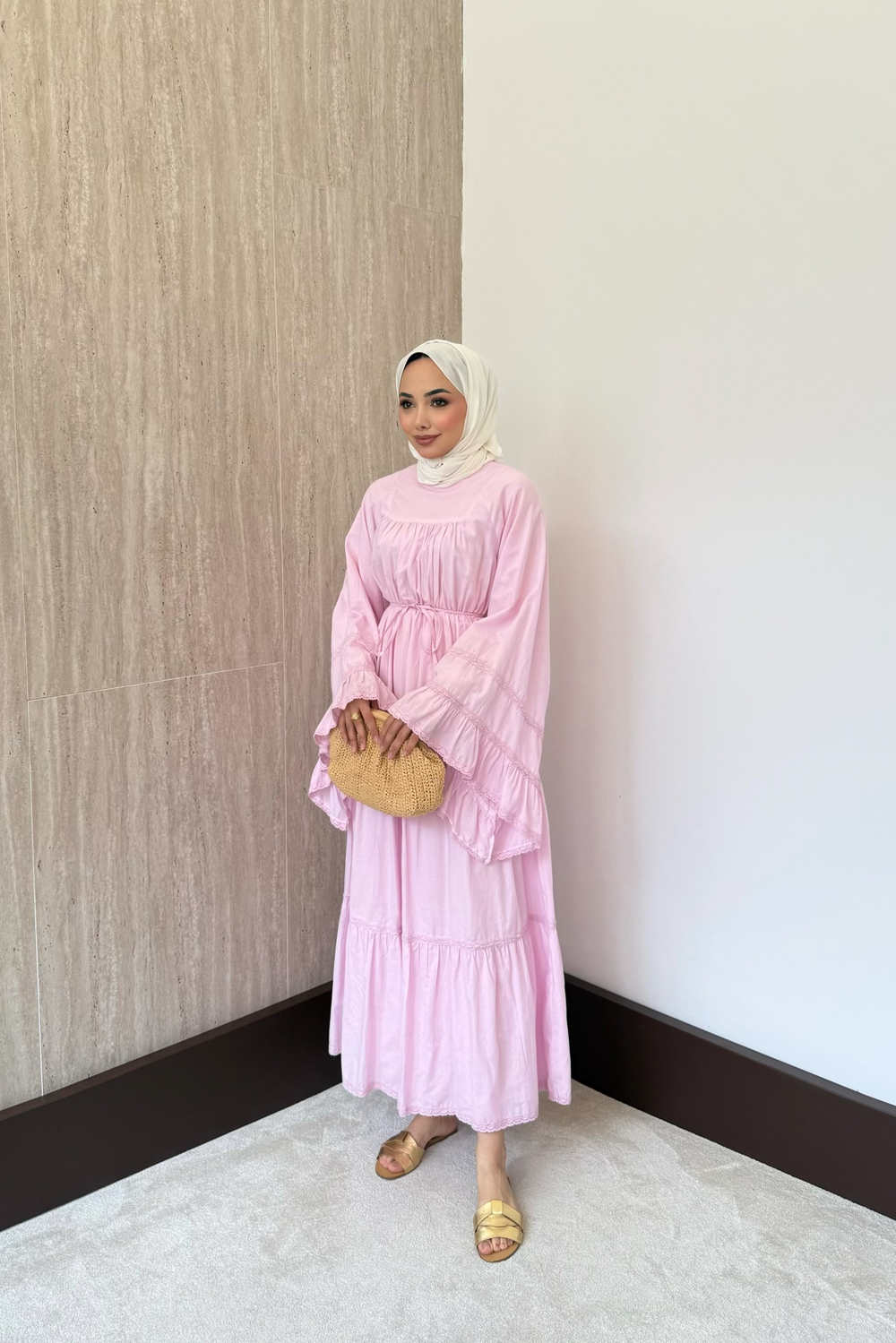 Leysa Keten Elbise - Pembe