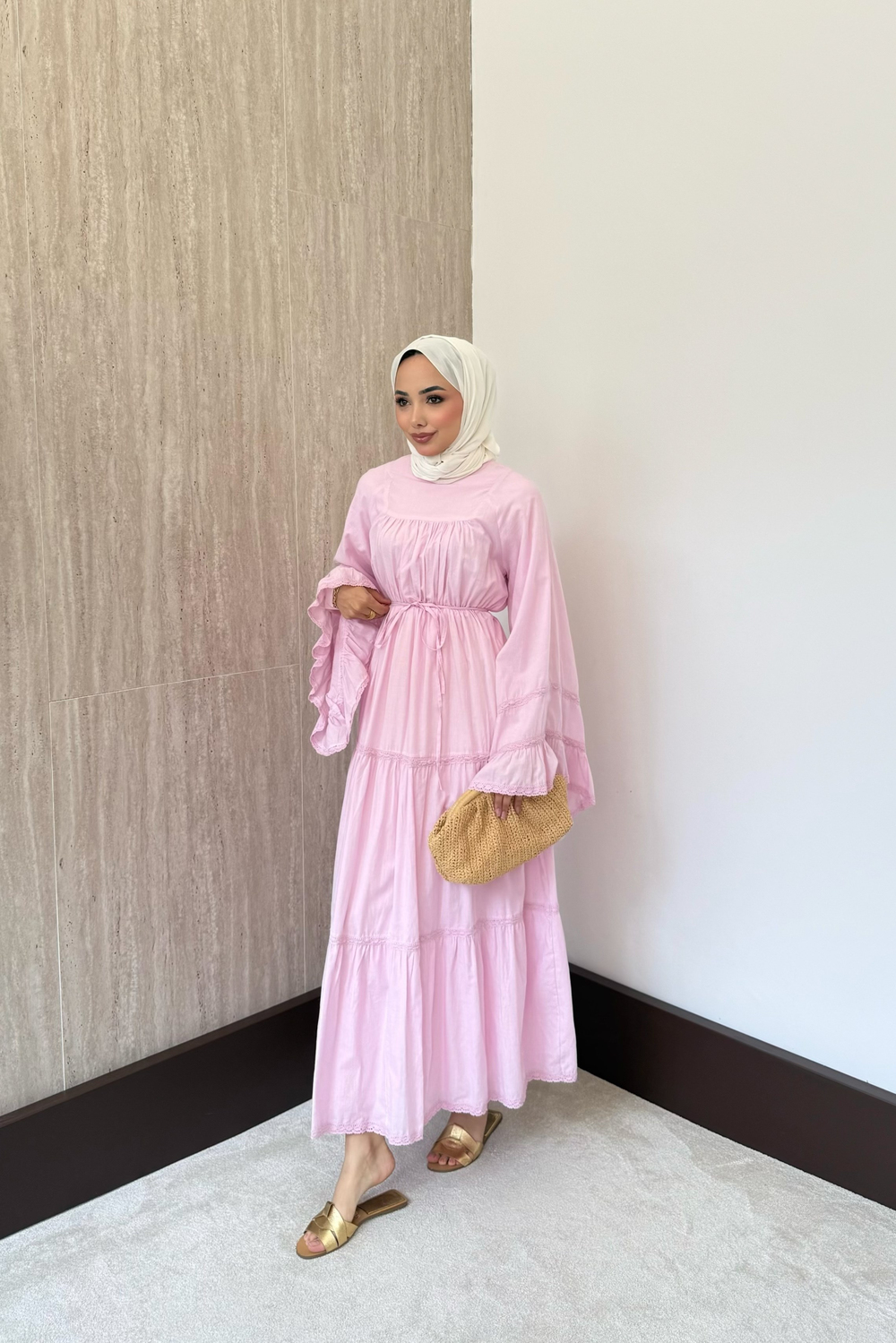 Leysa Keten Elbise - Pembe