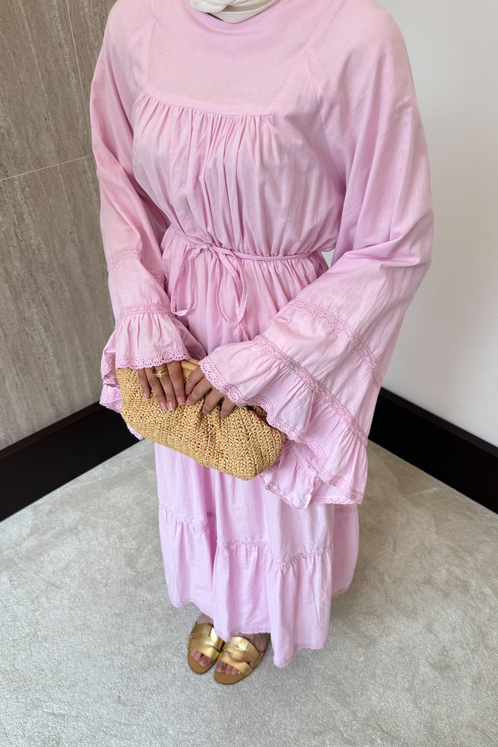 Leysa Keten Elbise - Pembe