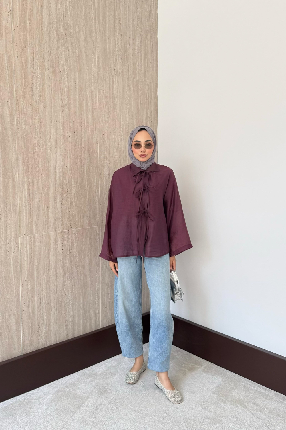 Lily Önden Bağlamalı Gömlek - Mürdüm