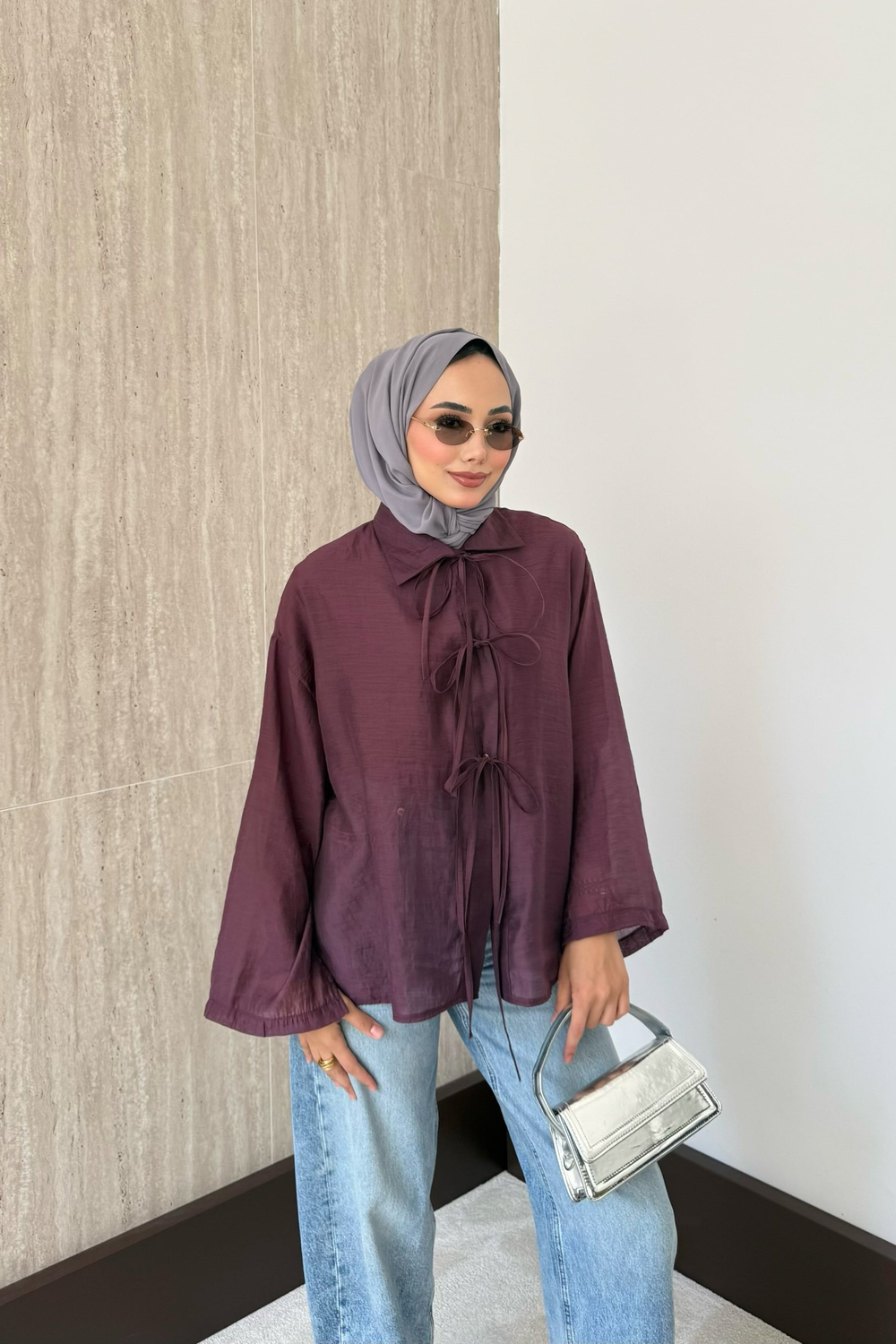 Lily Önden Bağlamalı Gömlek - Mürdüm
