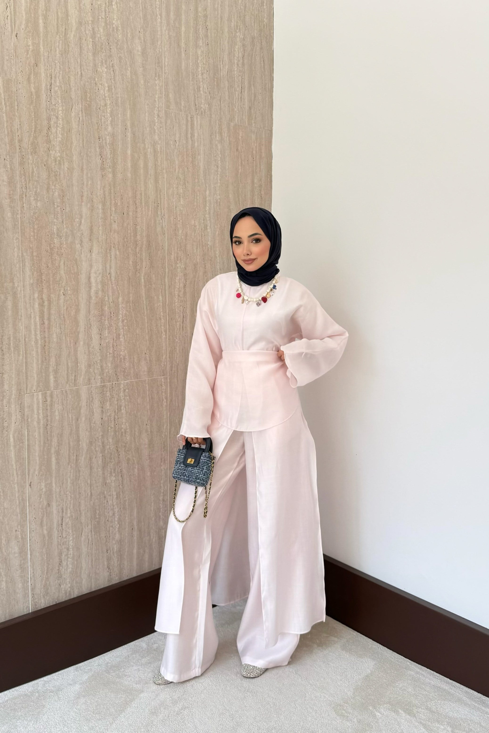 Lolya Şal Aksesuarlı Pantolonlu Takım - Pembe