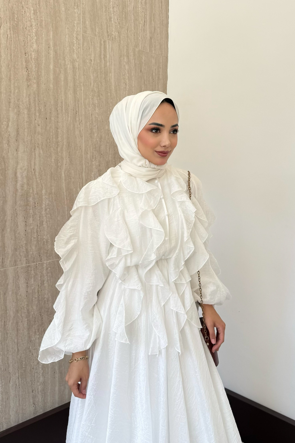 Mary Fırfırlı Vual Elbise - Beyaz