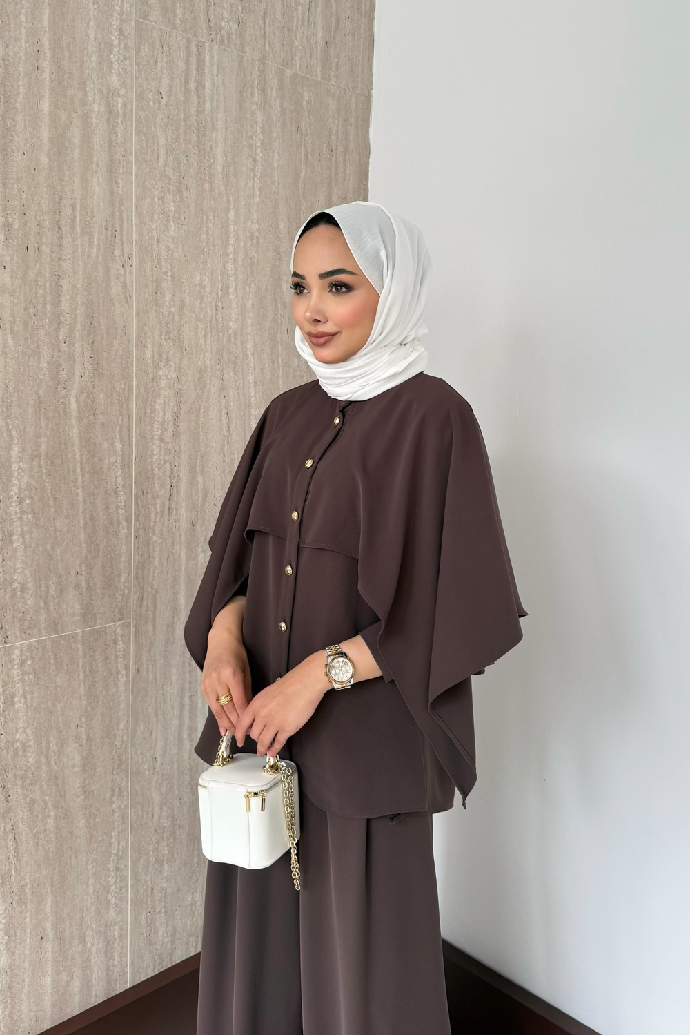 Olivia Pelerinli Pantolonlu Takım - Kahve