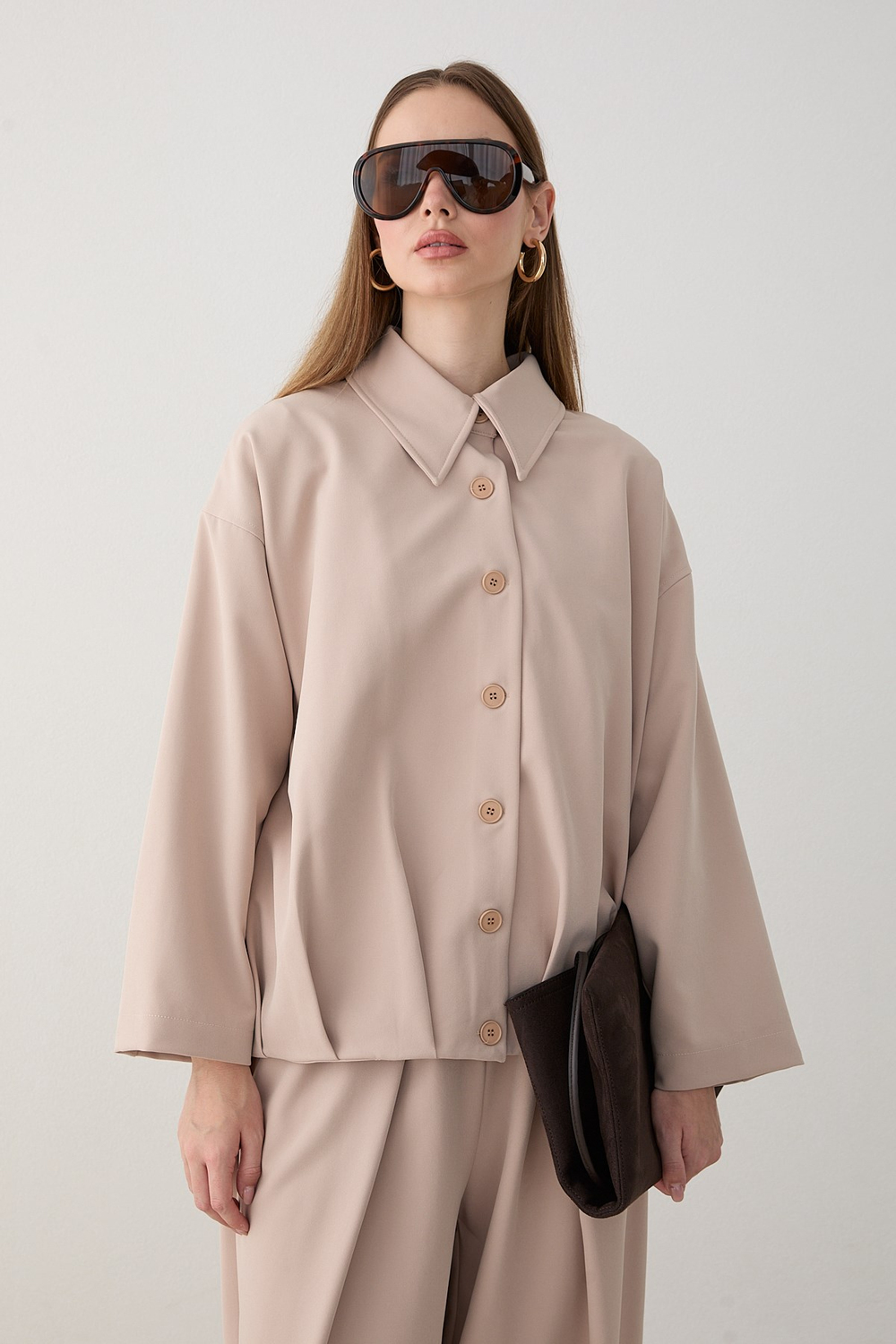 Oversize Ceketli Pantolonlu Takım - Bej