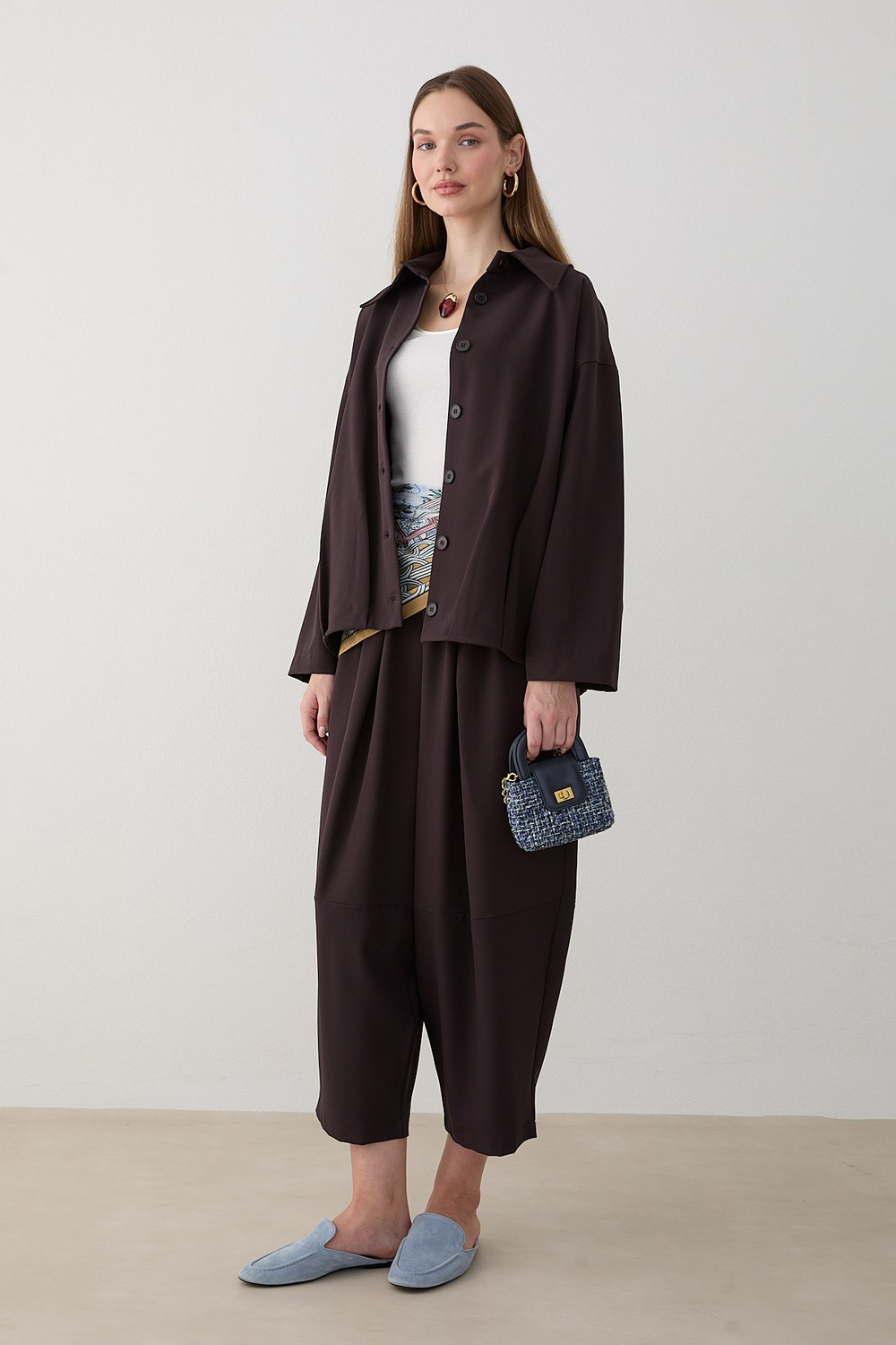 Oversize Ceketli Pantolonlu Takım - Kahve