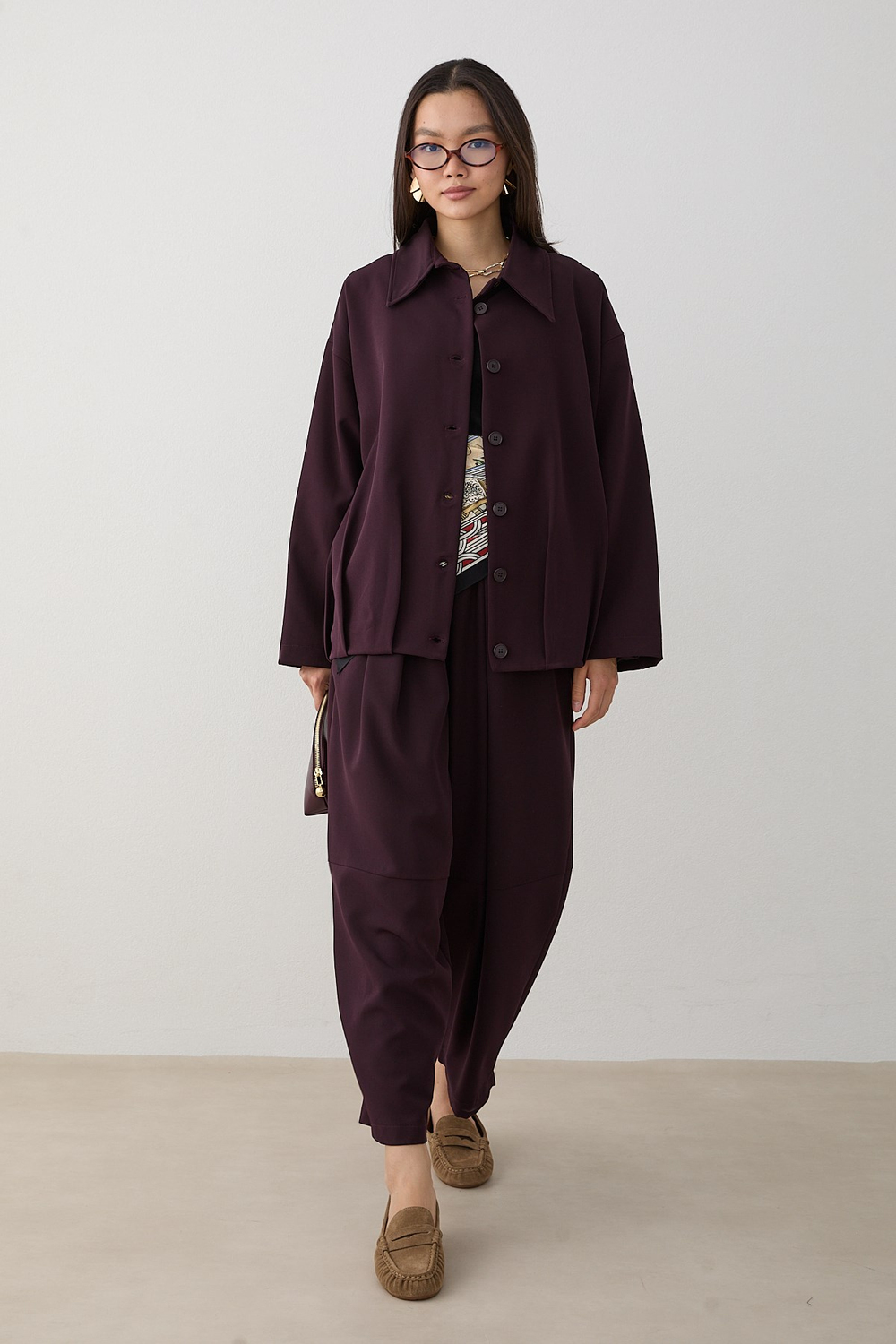 Oversize Ceketli Pantolonlu Takım - Mürdüm