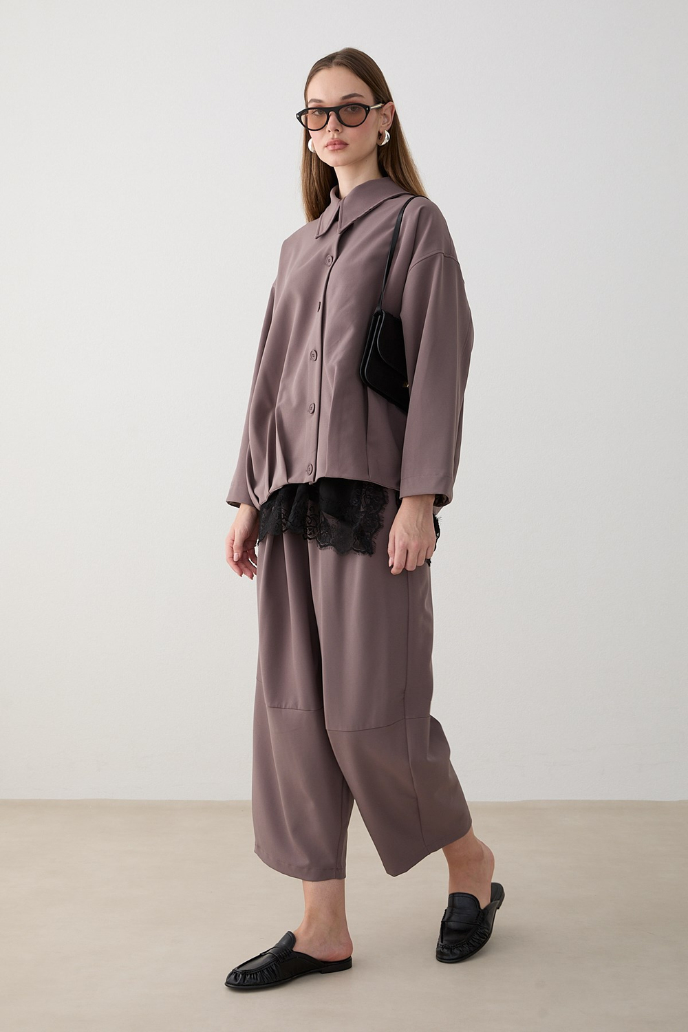 Oversize Ceketli Pantolonlu Takım - Vizon