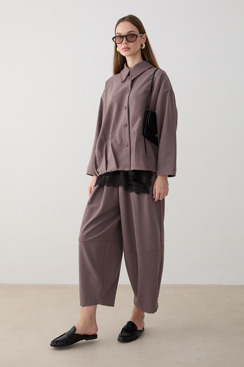 Oversize Ceketli Pantolonlu Takım - Vizon