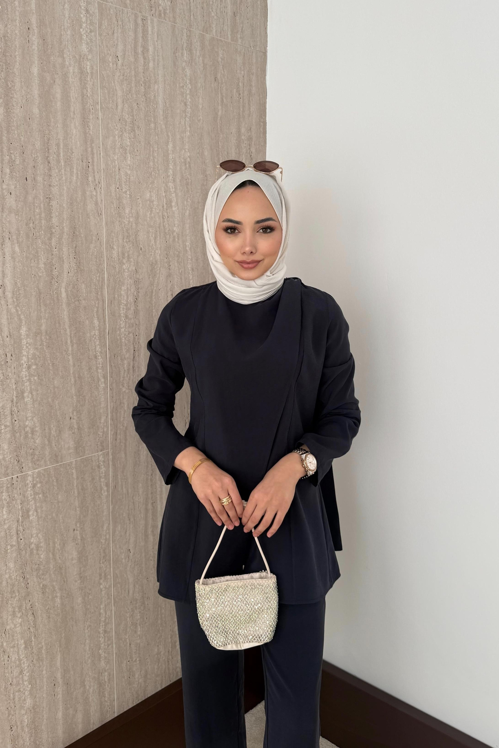 Pelerinli Modal Pantolonlu Takım - Lacivert
