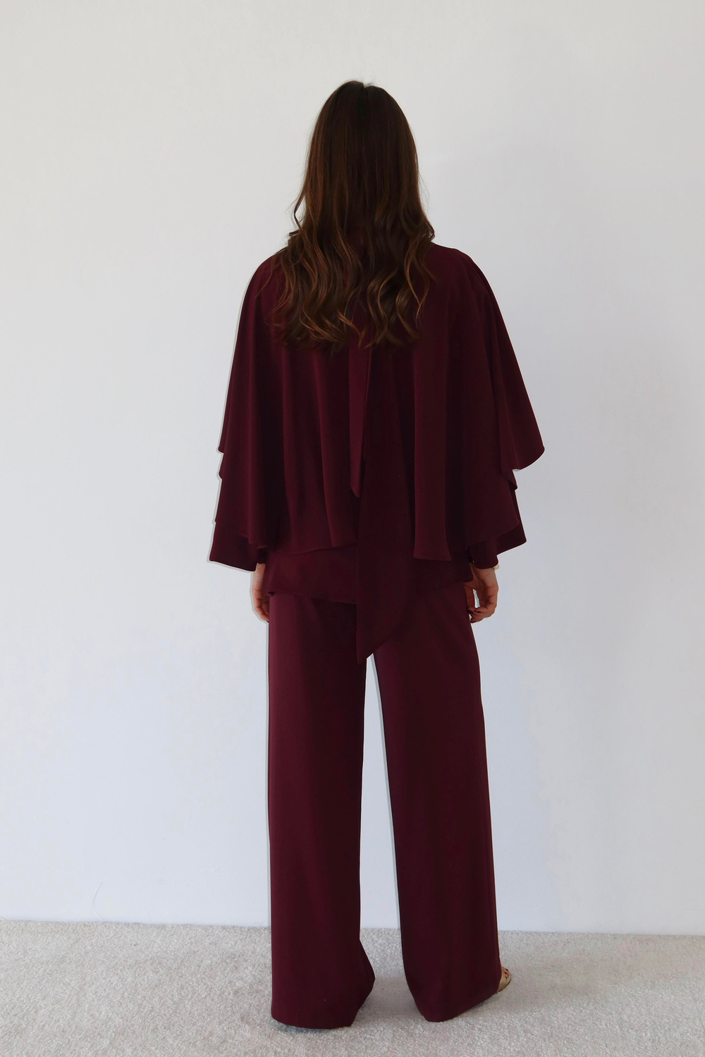 Pelerinli Pantolonlu Takım - Bordo