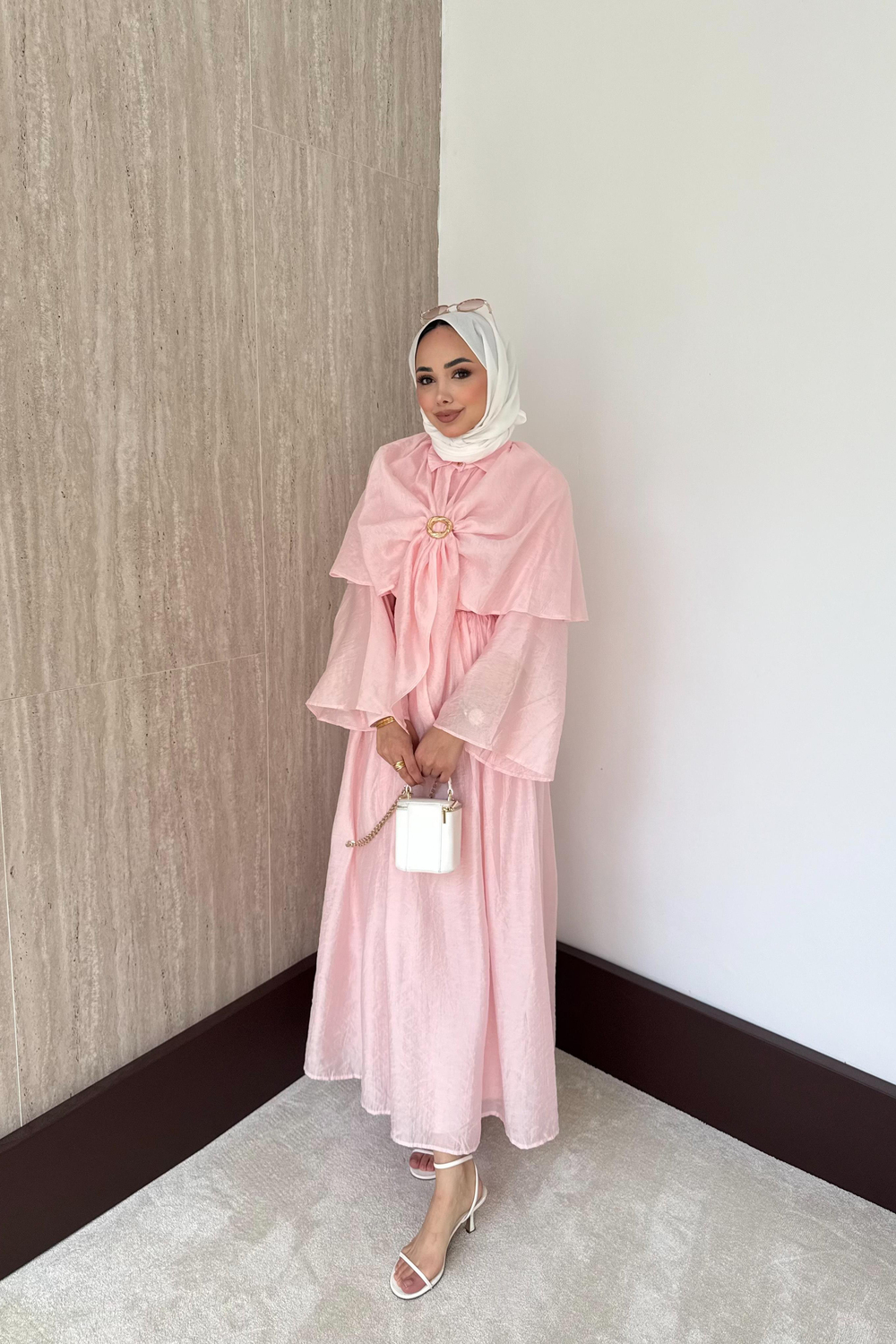 Pelerinli Vual Etekli Takım - Pembe