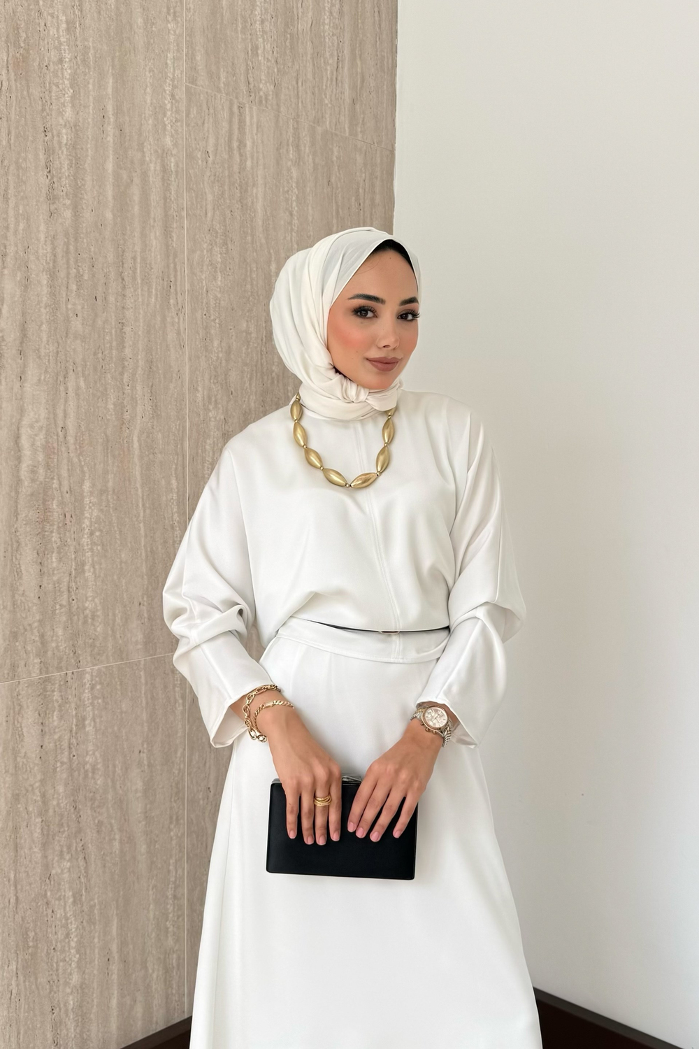 Perla Saten Etekli Takım - Ekru