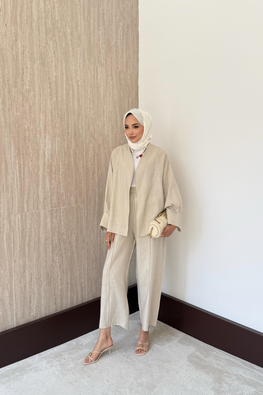 Sahra Kimonolu Pantolonlu Takım - Bej