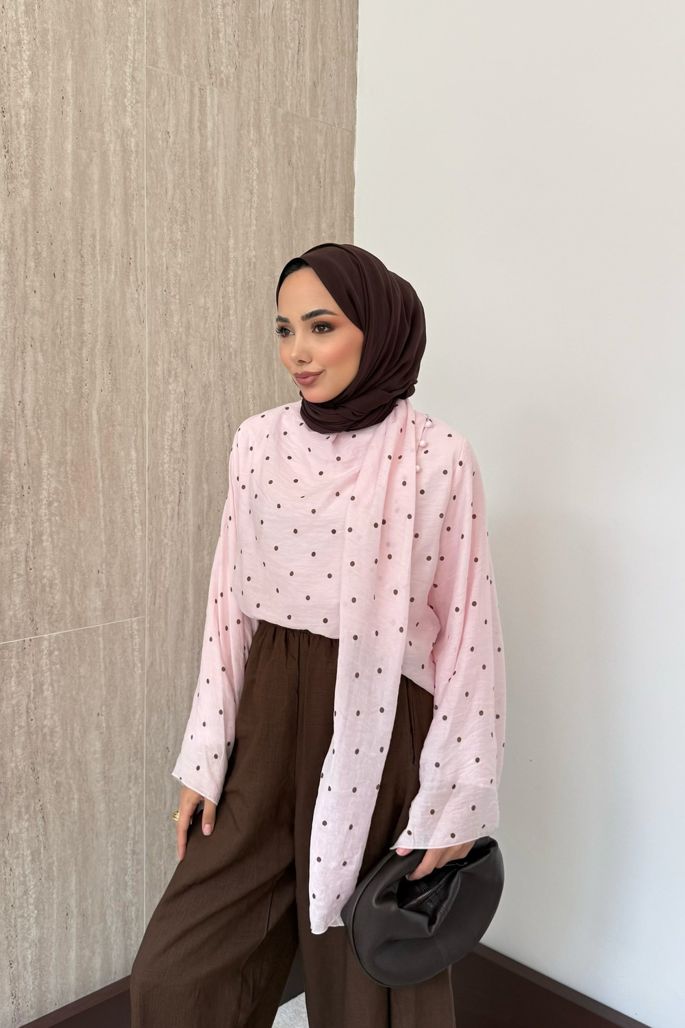 Şal Yakalı Puantiyeli Gömlek - Pembe