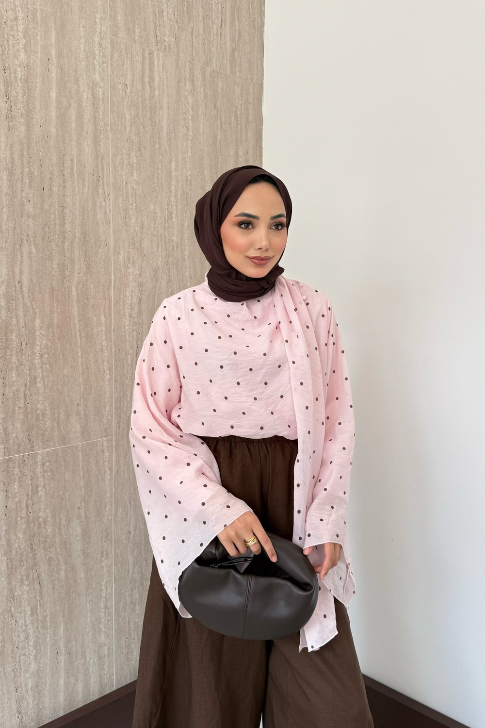 Şal Yakalı Puantiyeli Gömlek - Pembe
