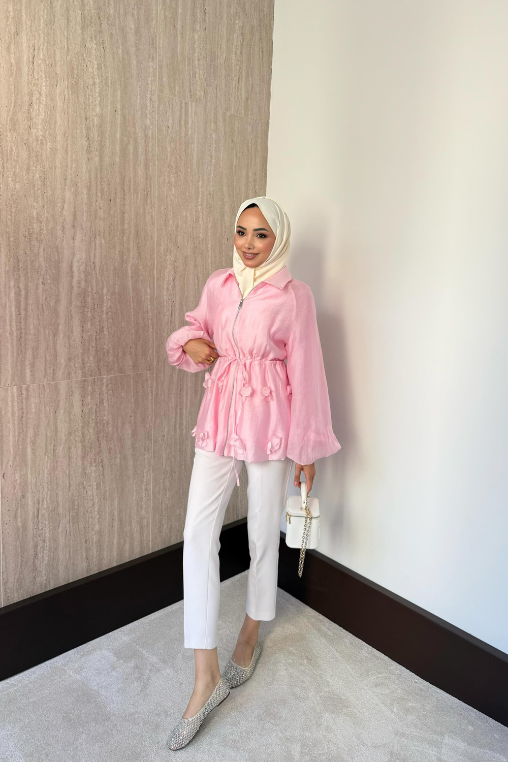Simli Vual Ceket - Pembe