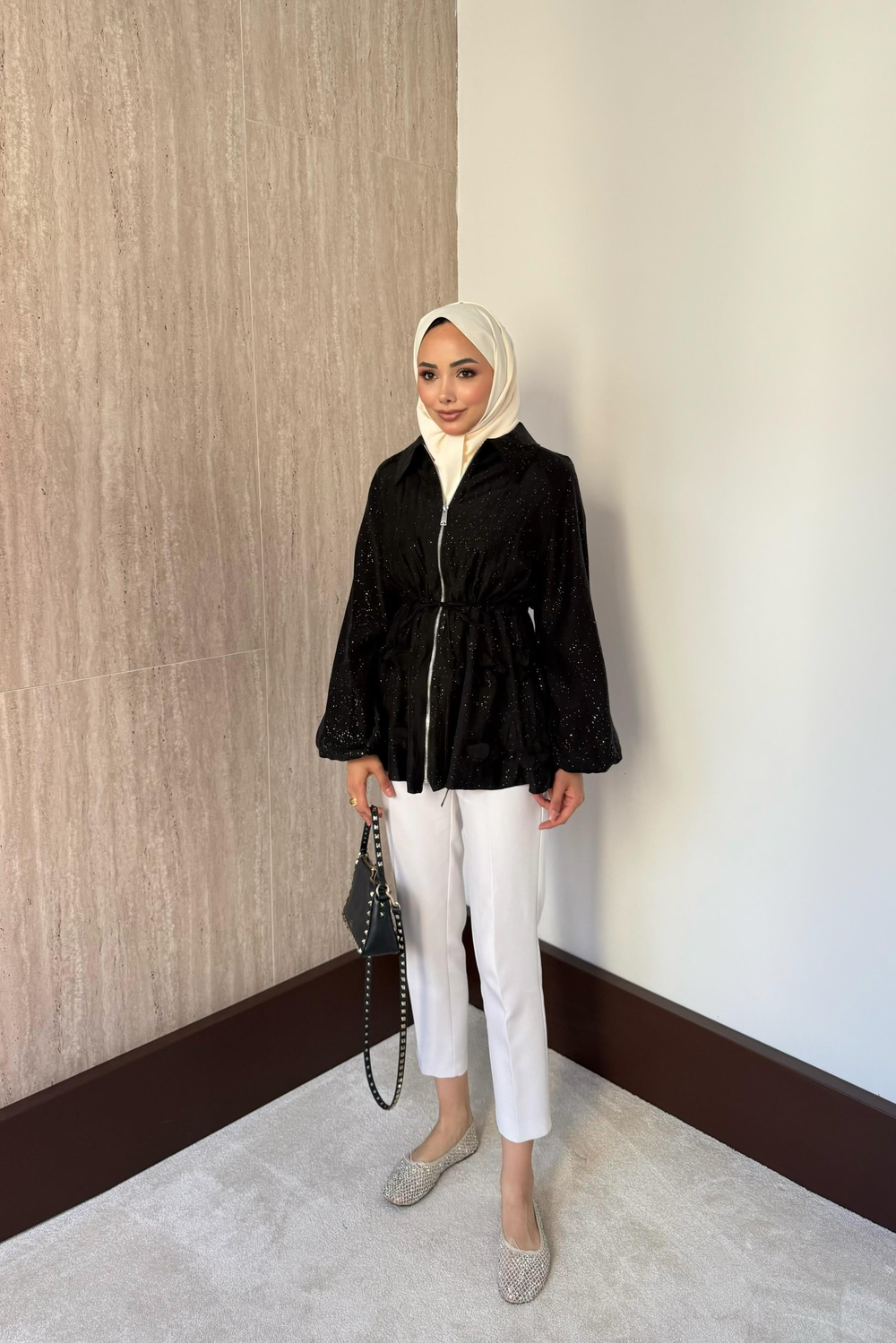 Simli Vual Ceket - Siyah