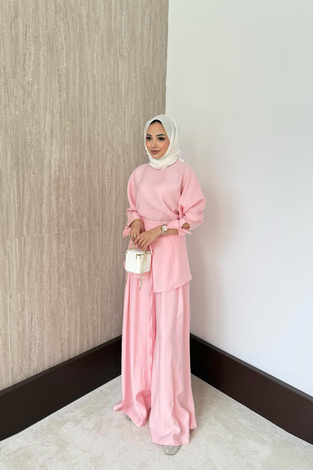 Vera Kemerli Pantolonlu Takım - Pembe