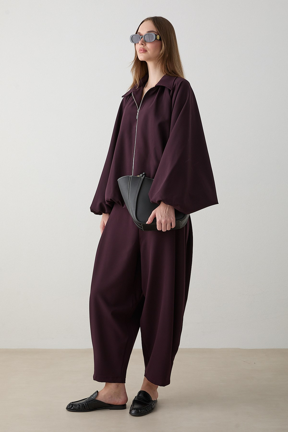 Yarasa Kol Oversize Takım - Mürdüm