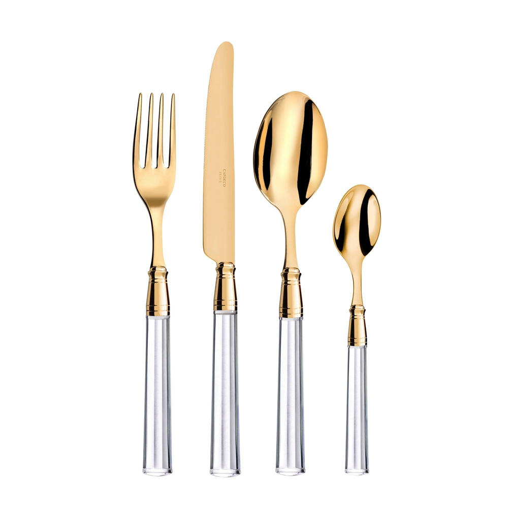 Capdeco - 24 Parça Şeffaf Gold Çatal-Bıçak Seti