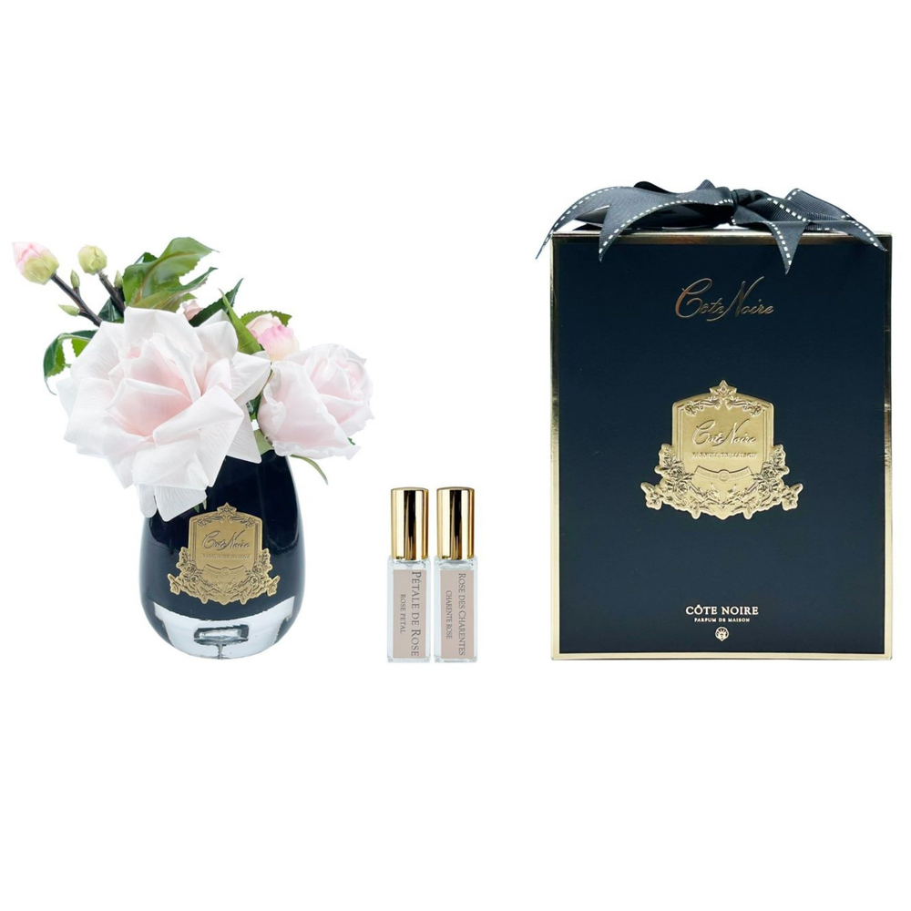 Cote Noire - Pembe & Gold Tea Rose Siyah Vazolu Kokulu Çiçek