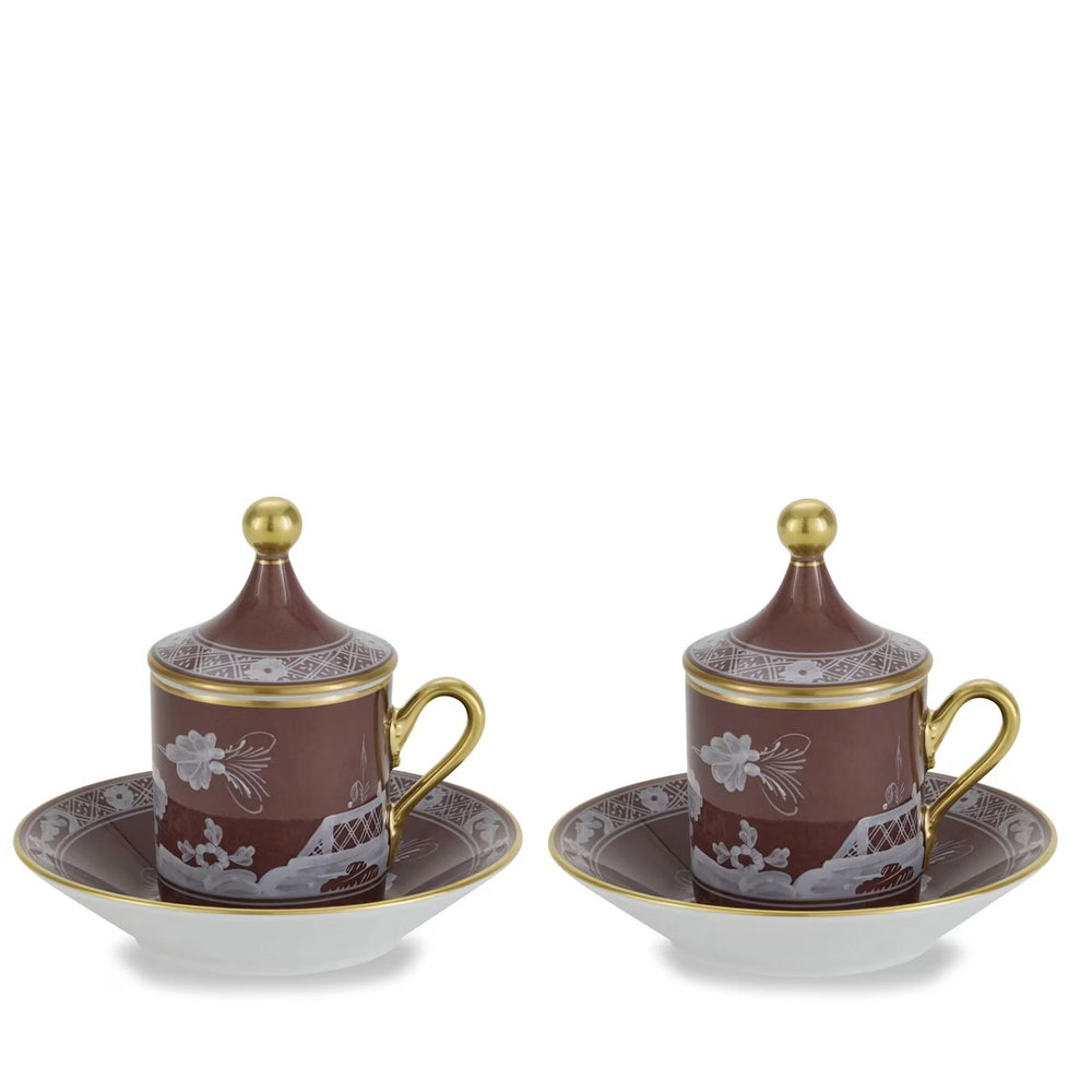 Ginori 1735 - Oriente Italiano Castagna 2'Li Kahve Fincanı Set
